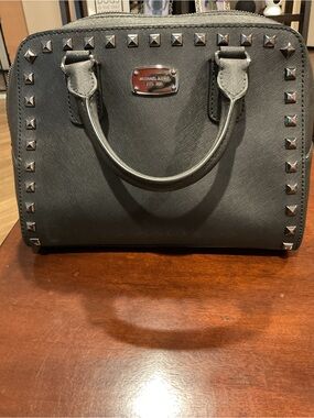 Michael Kors Black Studded Saffiano Leather Satchel